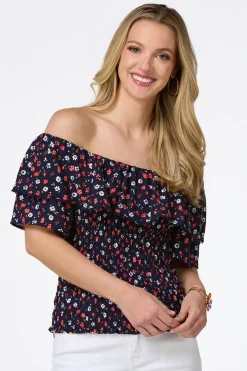 Smocked Navy Floral Top