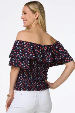 Smocked Navy Floral Top