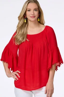 Smocked Pom Sleeve Poet Top