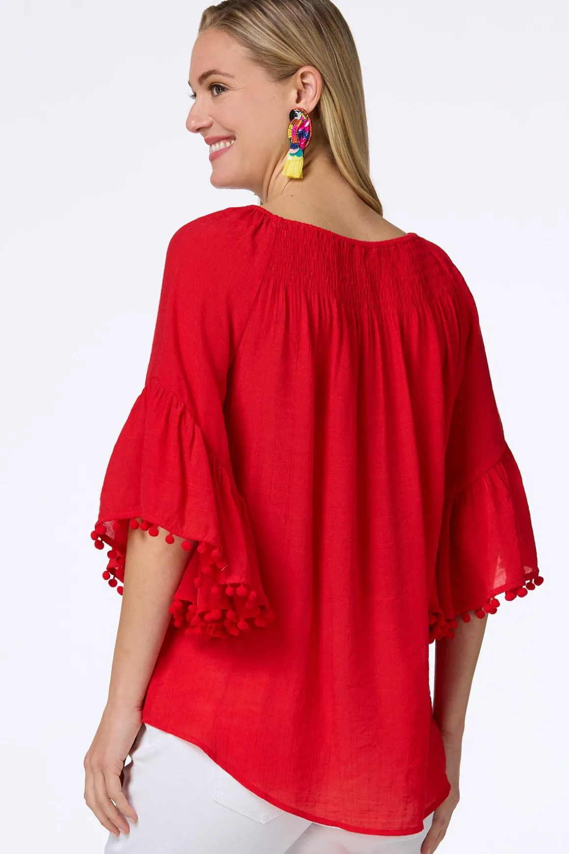 Smocked Pom Sleeve Poet Top
