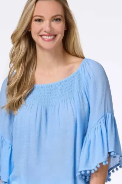 Smocked Pom Sleeve Poet Top
