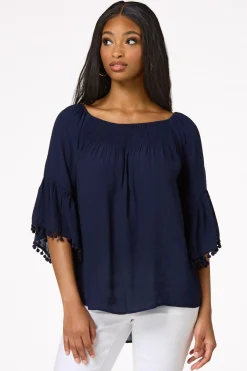 Smocked Pom Sleeve Poet Top
