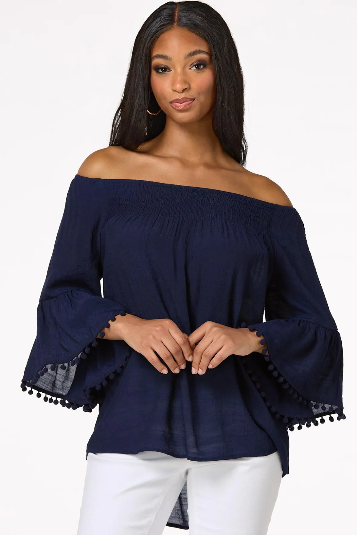 Smocked Pom Sleeve Poet Top