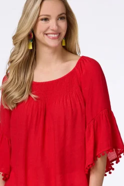 Smocked Pom Sleeve Poet Top