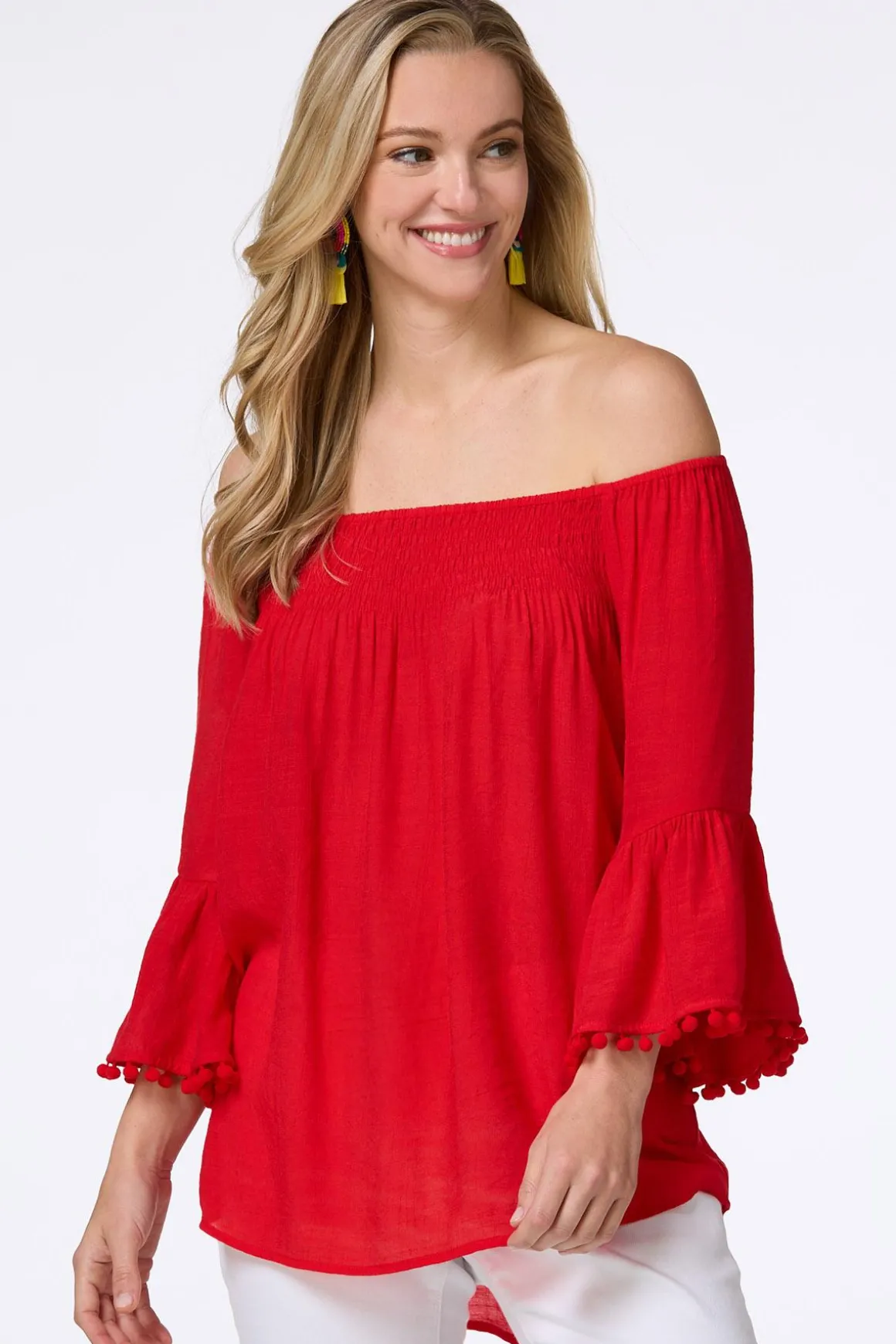 Smocked Pom Sleeve Poet Top