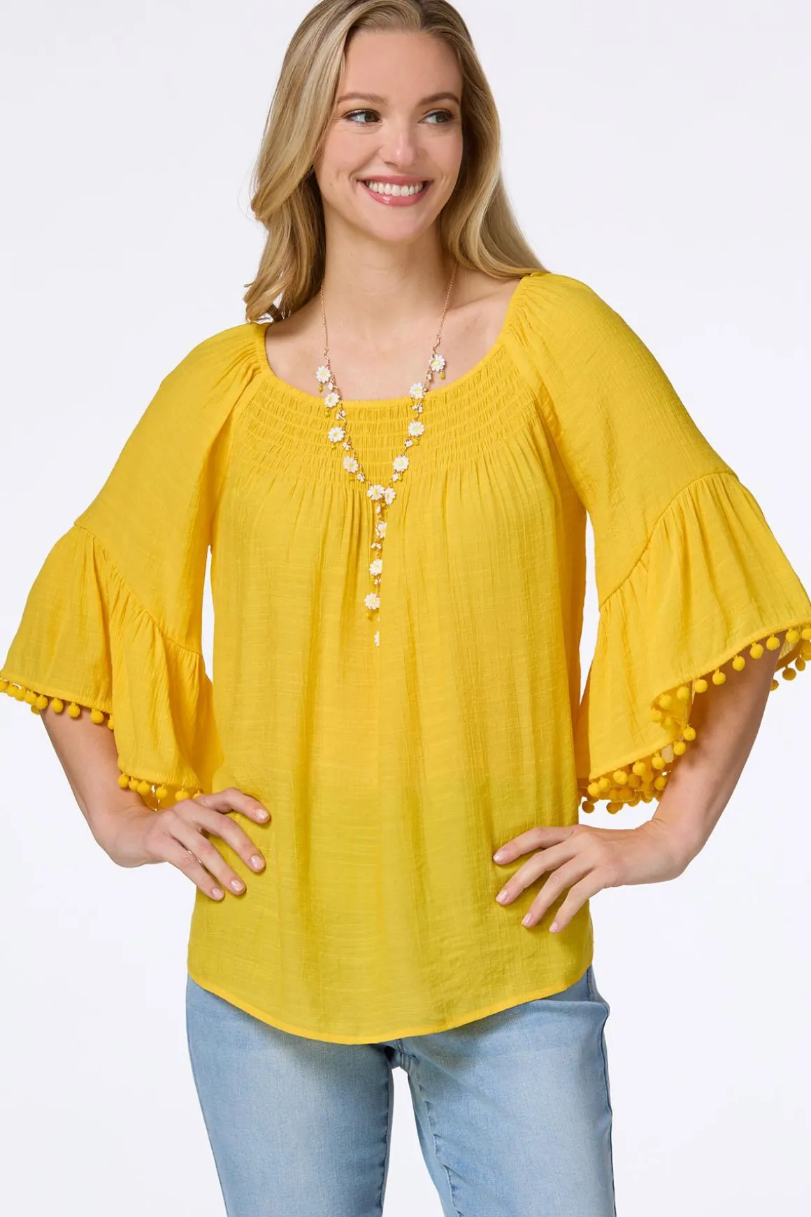 Smocked Pom Sleeve Poet Top