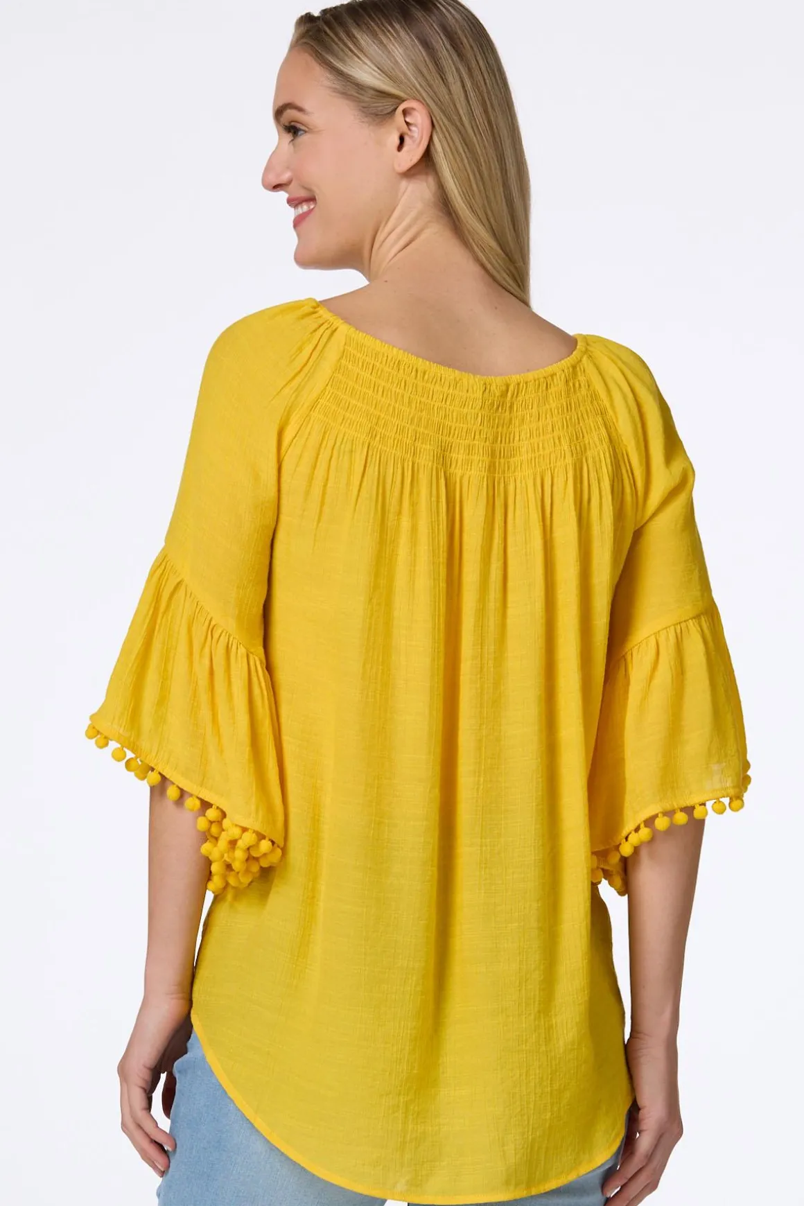Smocked Pom Sleeve Poet Top
