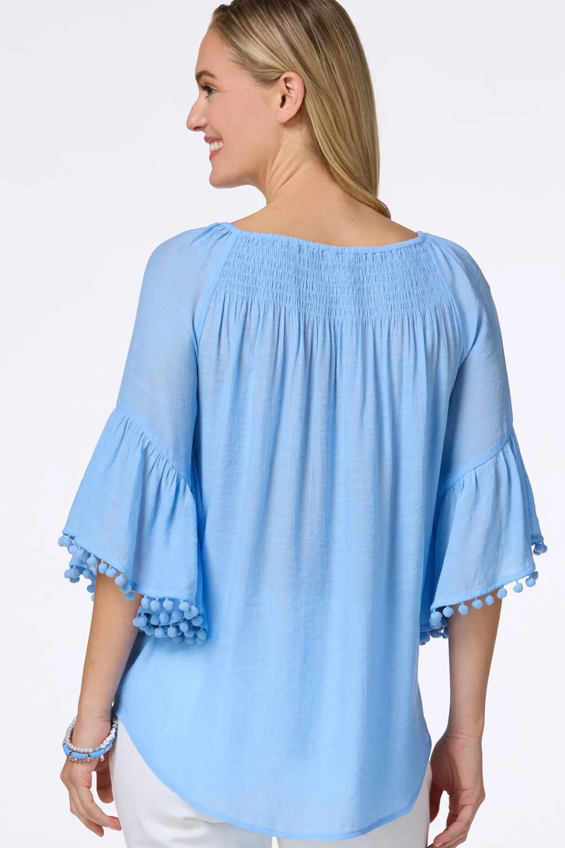 Smocked Pom Sleeve Poet Top
