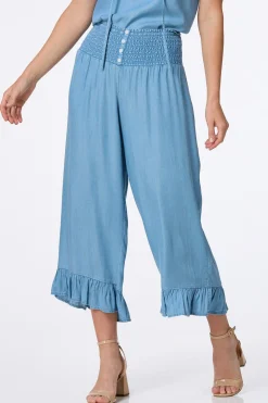 Smocked Waist Chambray Pants