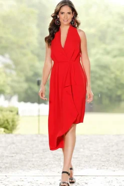 Solid Asymmetrical Midi Dress