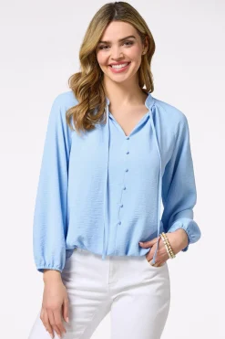 Solid Bubble Hem Popover Top