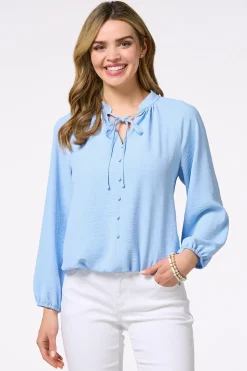 Solid Bubble Hem Popover Top