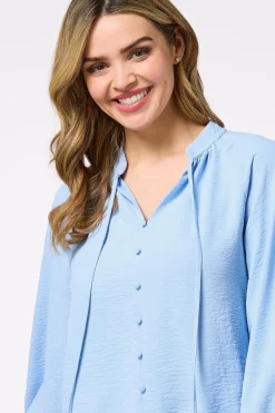 Solid Bubble Hem Popover Top