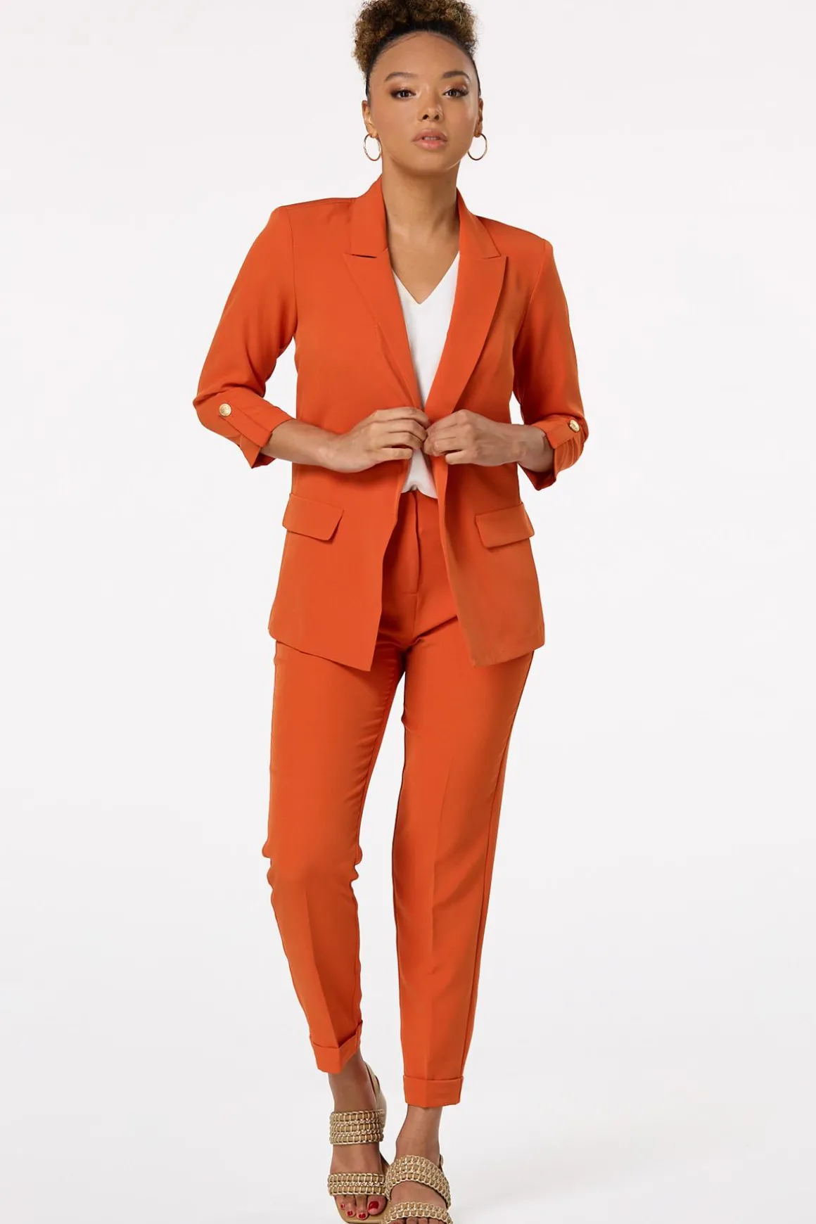 Solid Cuffed Blazer
