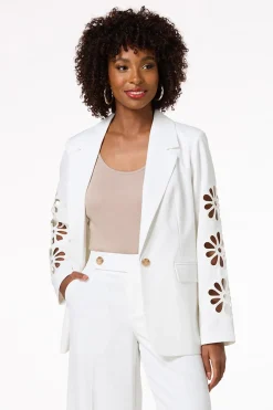 Solid Cutout Floral Blazer