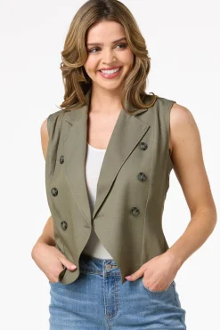 Solid Double Breasted Vest