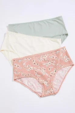 Solid Floral Brief Panty Set