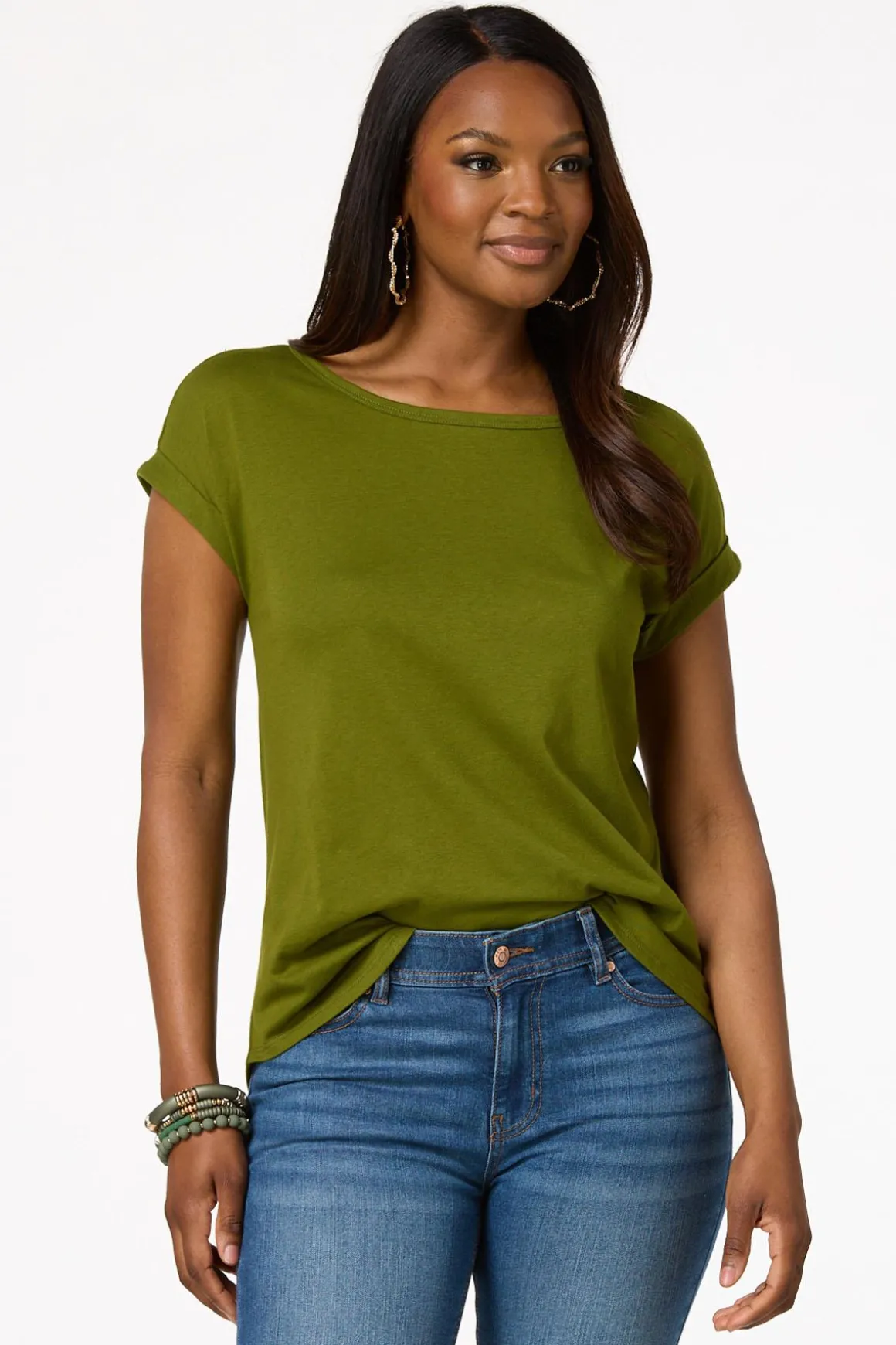 Solid Rolled Cuff Tee