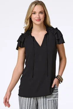 Solid Ruffled Crepe Top