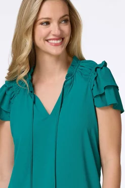 Solid Ruffled Crepe Top