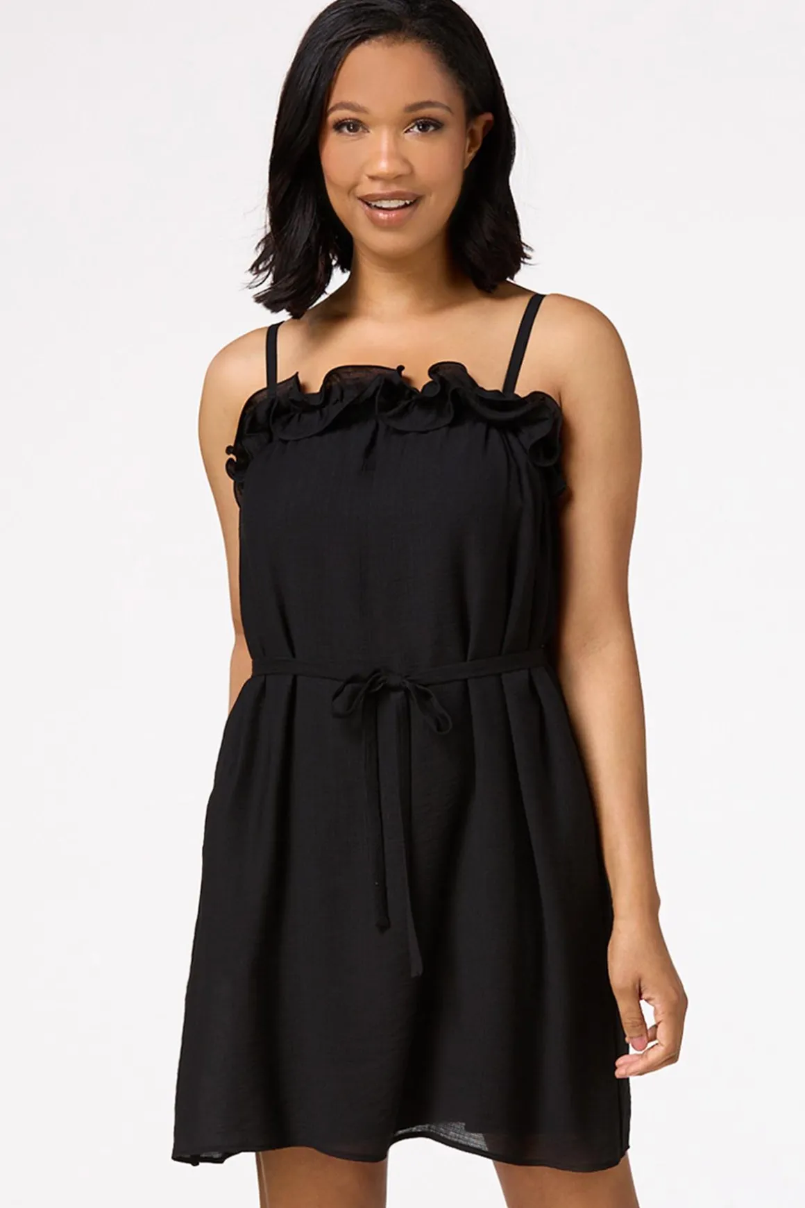Solid Ruffled Tie Waist Dress