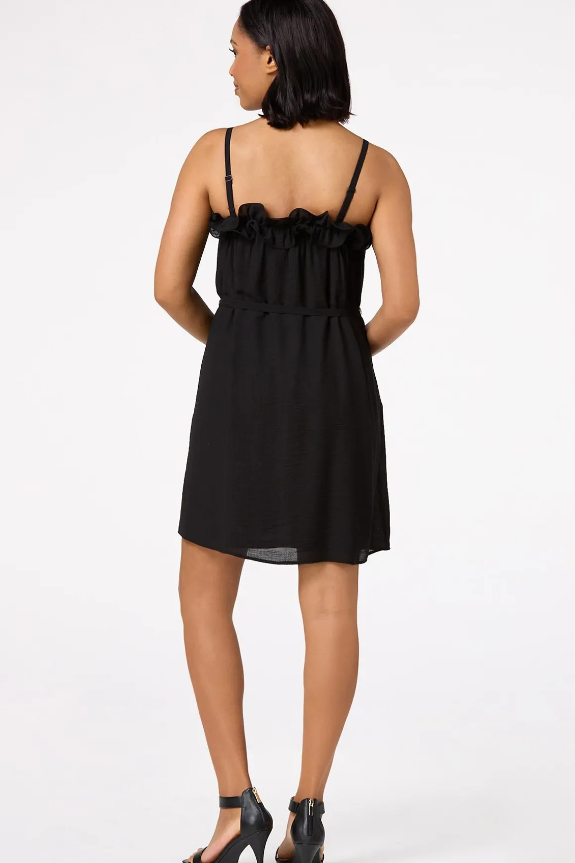 Solid Ruffled Tie Waist Dress