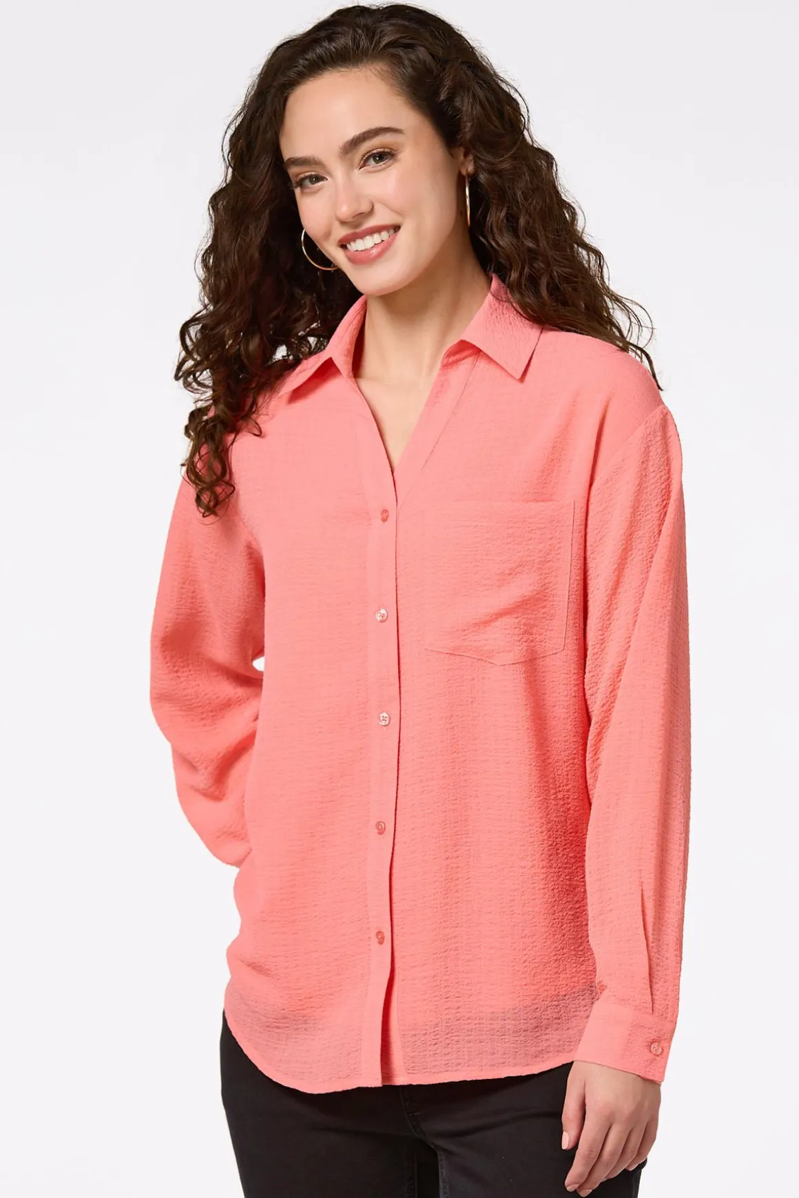 Solid Sheer Button Down Top