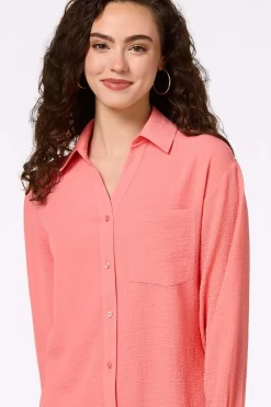 Solid Sheer Button Down Top