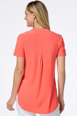 Solid Split V- Neck Top