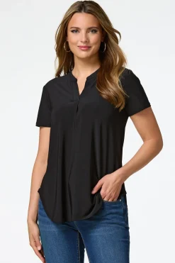 Solid Split V- Neck Top