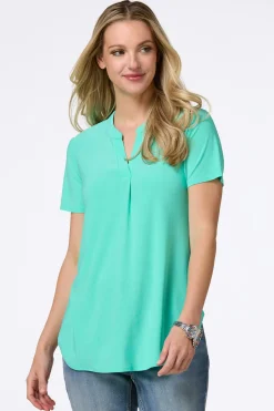 Solid Split V- Neck Top