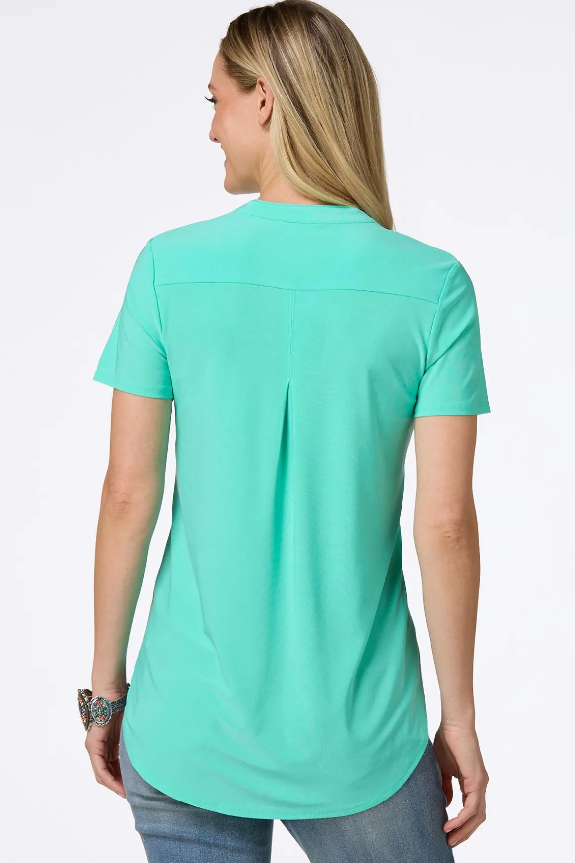 Solid Split V- Neck Top