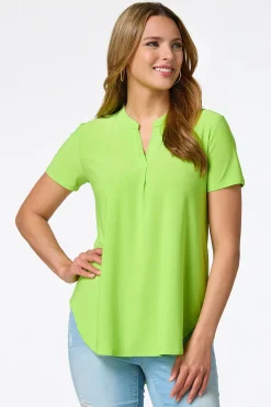 Solid Split V- Neck Top