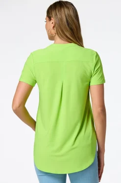 Solid Split V- Neck Top