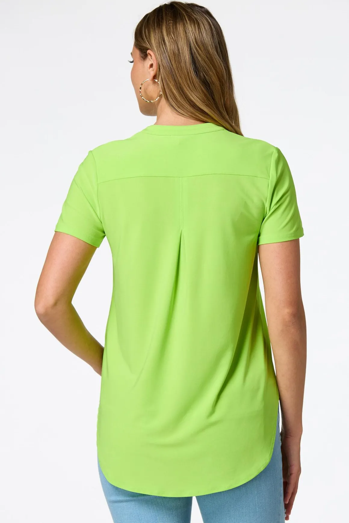 Solid Split V- Neck Top