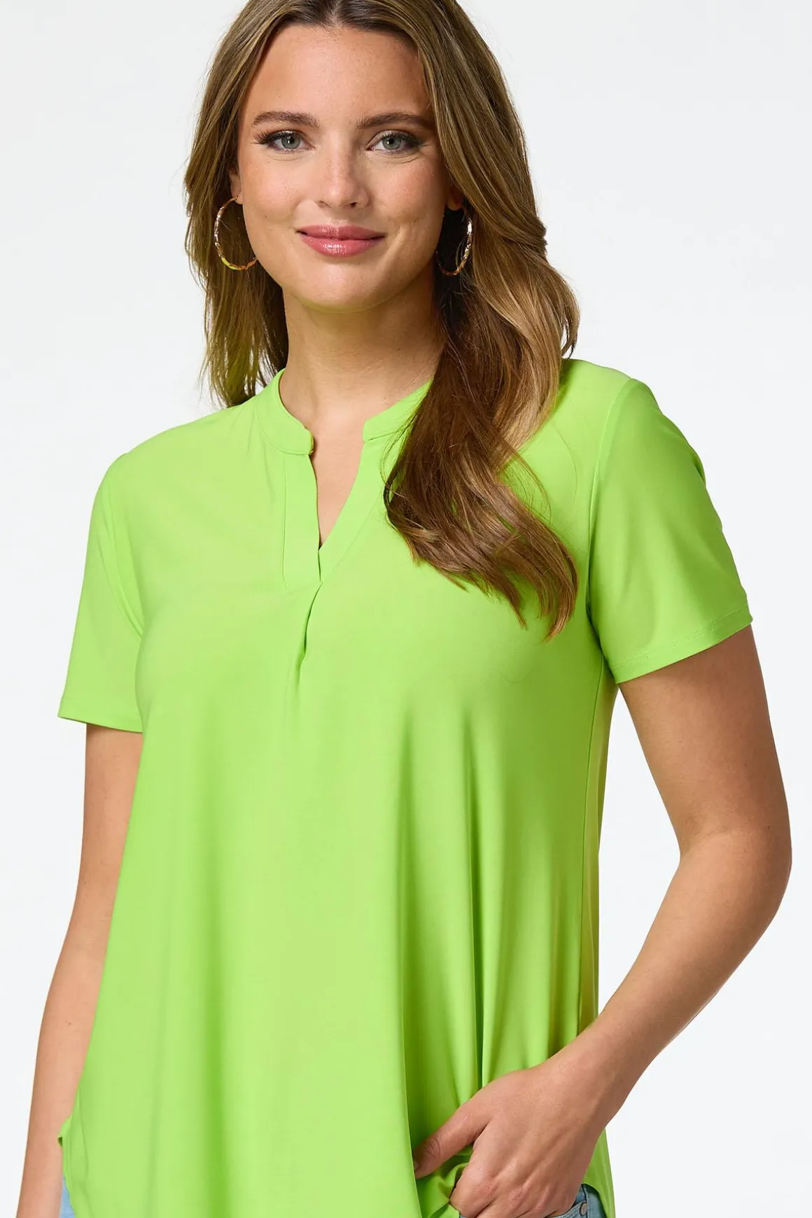 Solid Split V- Neck Top