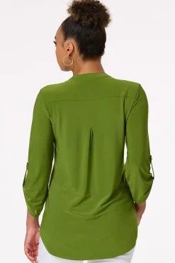 Solid Split V- Neck Top