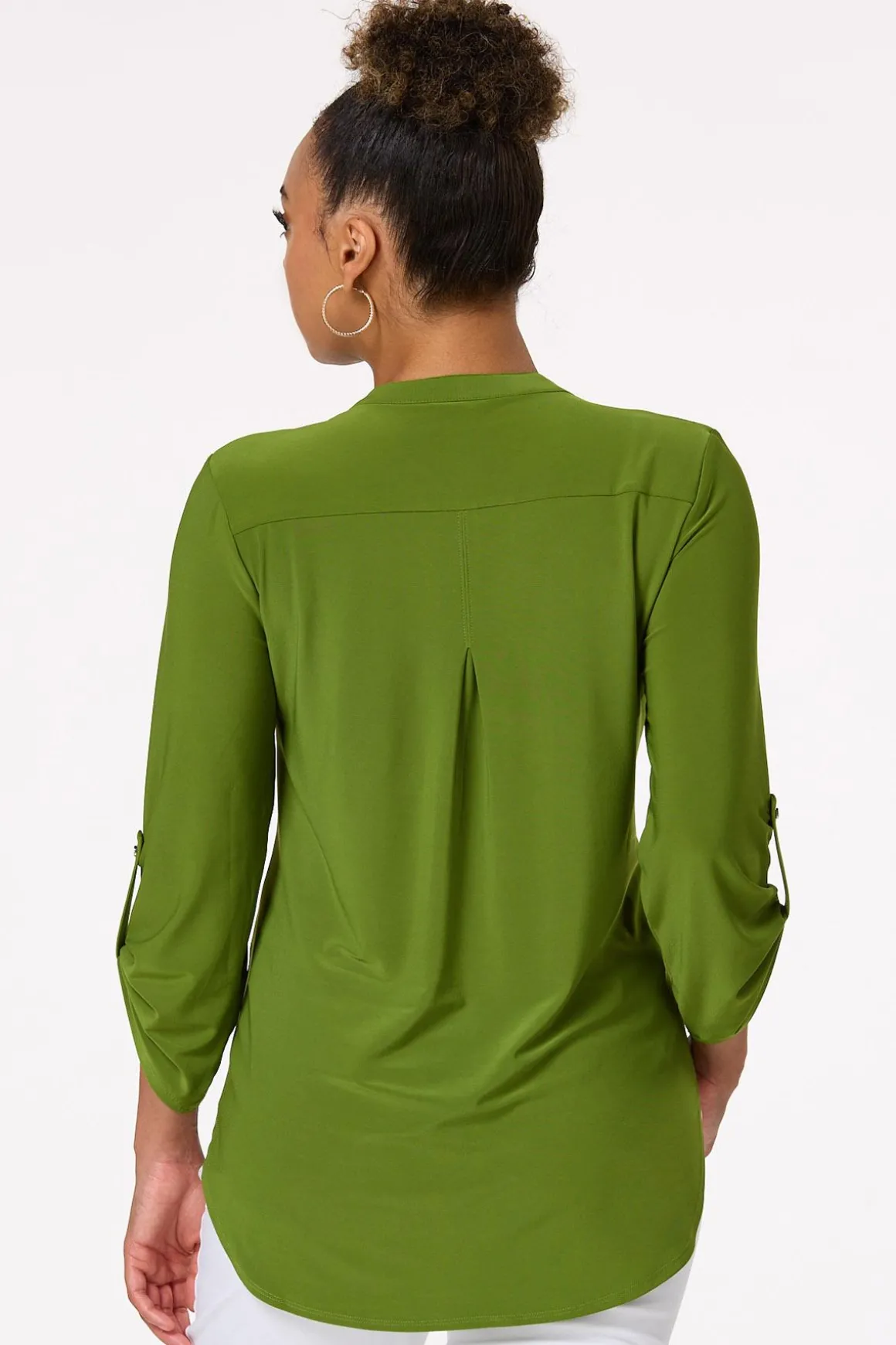 Solid Split V- Neck Top