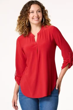 Solid Split V- Neck Top