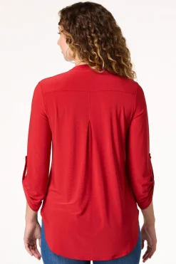 Solid Split V- Neck Top
