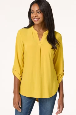 Solid Split V- Neck Top