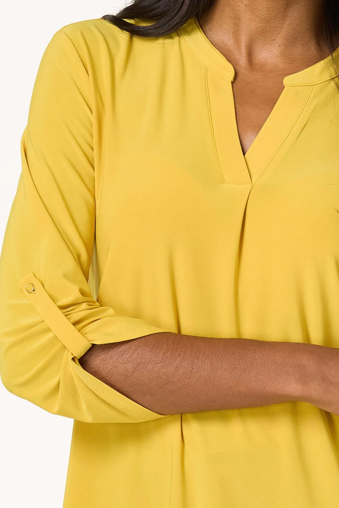 Solid Split V- Neck Top