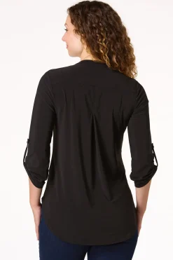 Solid Split V- Neck Top