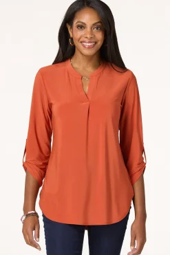 Solid Split V- Neck Top