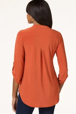Solid Split V- Neck Top