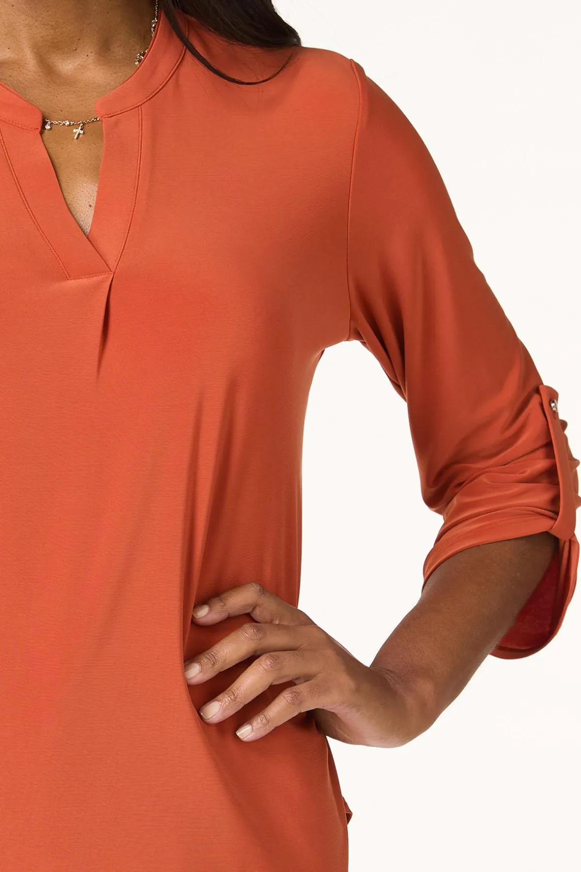 Solid Split V- Neck Top