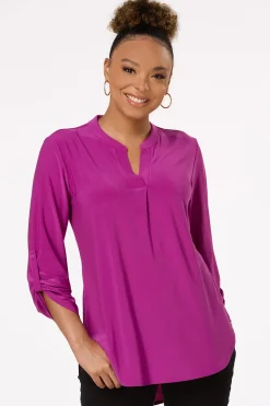 Solid Split V- Neck Top