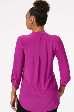 Solid Split V- Neck Top