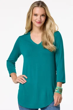 Solid V- Neck Tunic Top