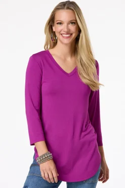 Solid V- Neck Tunic Top